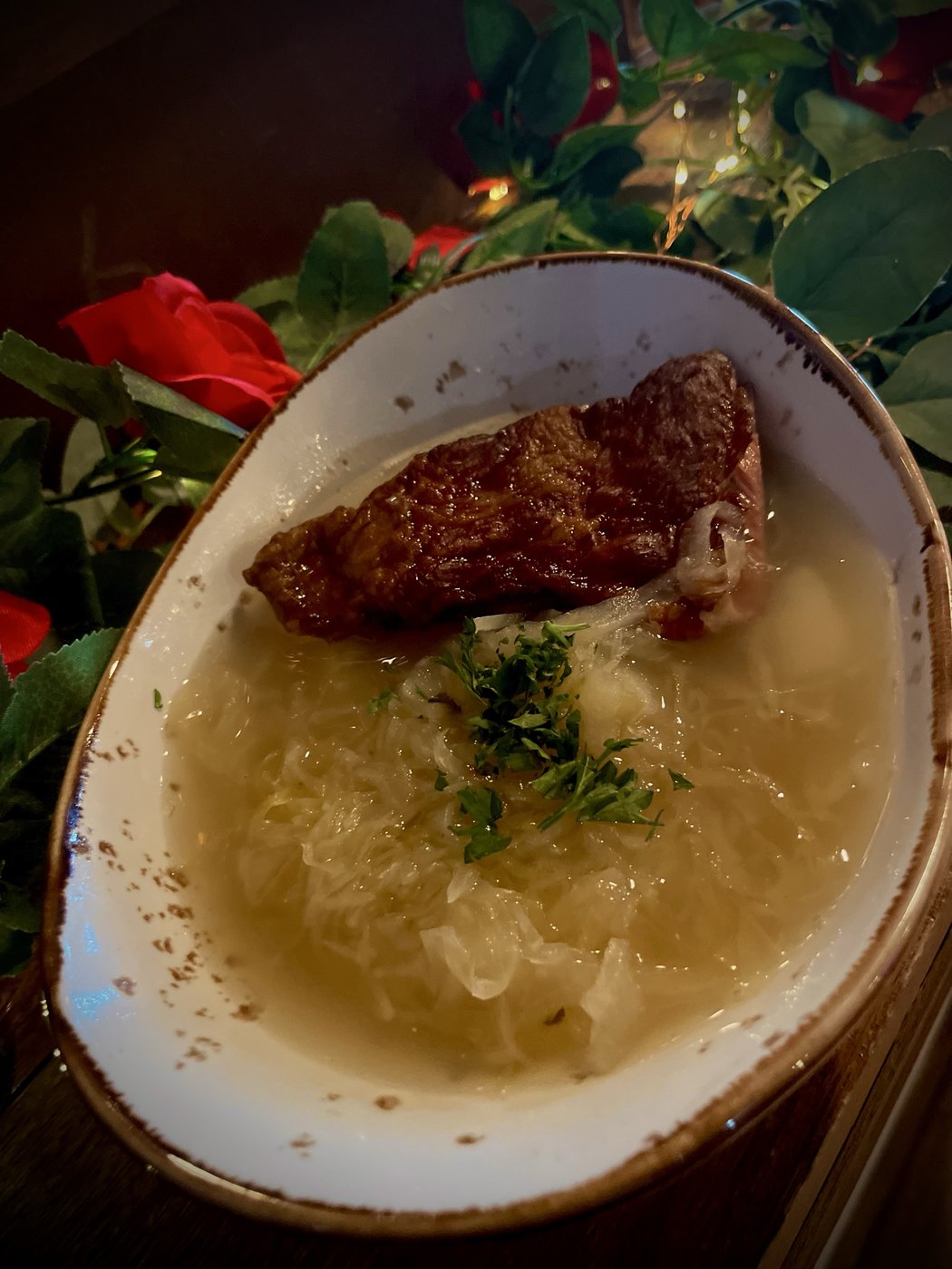 Kwaśnica Góralska sauerkraut soup with smoked pork rib