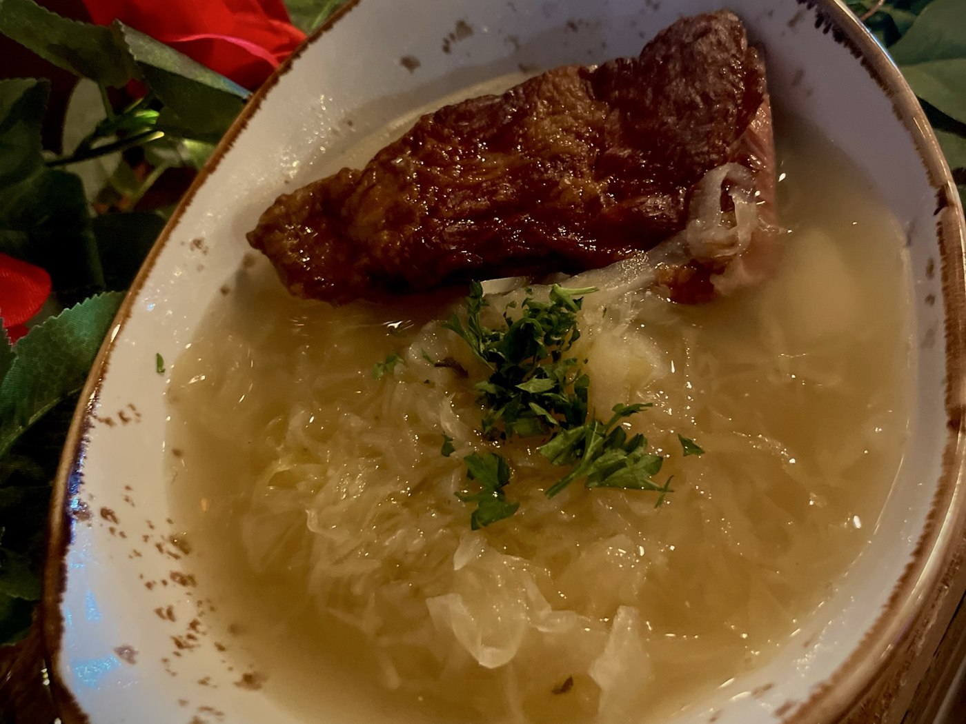 Kwaśnica Góralska sauerkraut soup with smoked pork rib